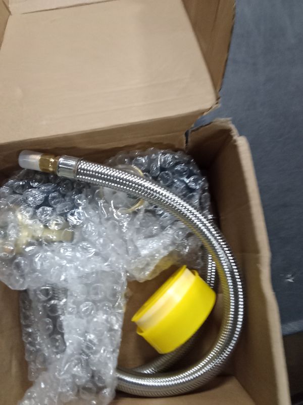 Photo 1 of 2 Pack 1/4" Inverted RV Propane Pigtail Hose with Gauge, 15inch RV Propane Hose Connector with Type 1/4" Inverted Male Flare Stainless Steel Braided for 5LB - 40LB Propane Tank Coming with Tape