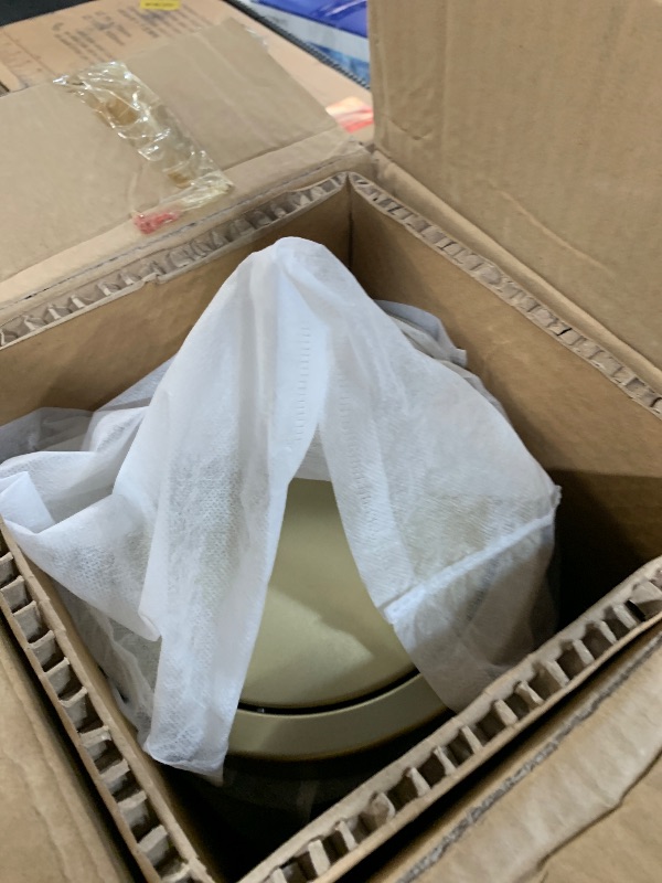 Photo 1 of ***Dent on the lid***LEASYLIFE Small Trash Can with Flipping Lid?Gold Bathroom Trash can with lid?2.4gallon,Brass Trash can for Bathroom,Laundry?Hotel?Office? Laundry Room ?Metallic Gold (Single)