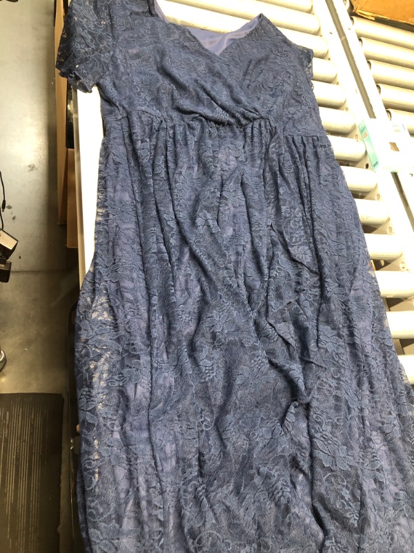Photo 1 of (2XL) (BAGGED) SCOMCHIC Womens Plus Size Wedding Guest Dress Formal Lace Wrap V Neck High Low Short Sleeve Cocktail Maxi Dresses 2XL Navy Blue