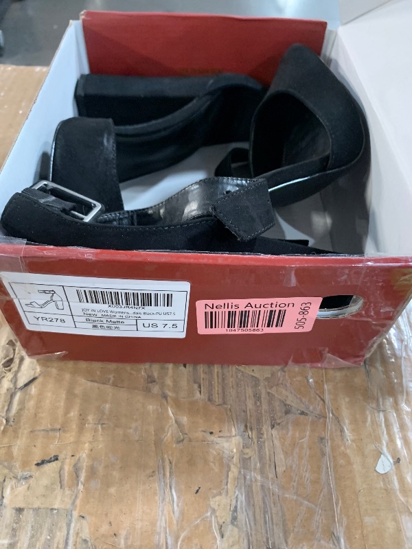 Photo 1 of (see all images) JOY IN LOVE Womens 3.5" Chunky Block High Heels Ankle Strap Heeled Sandals Black-PU US7.5