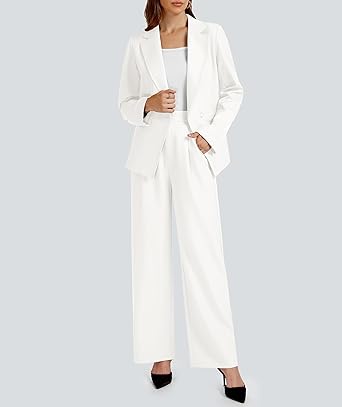 Photo 1 of (PARTIAL SET) (PANTS ONLY) (MEDIUM) (BAGGED) Casly Lamiit White Two Piece Outfits for Women Business Blazer Suit Dressy Button Down Vest Palazzo Pants Office Trendy Spring Matching Sets M