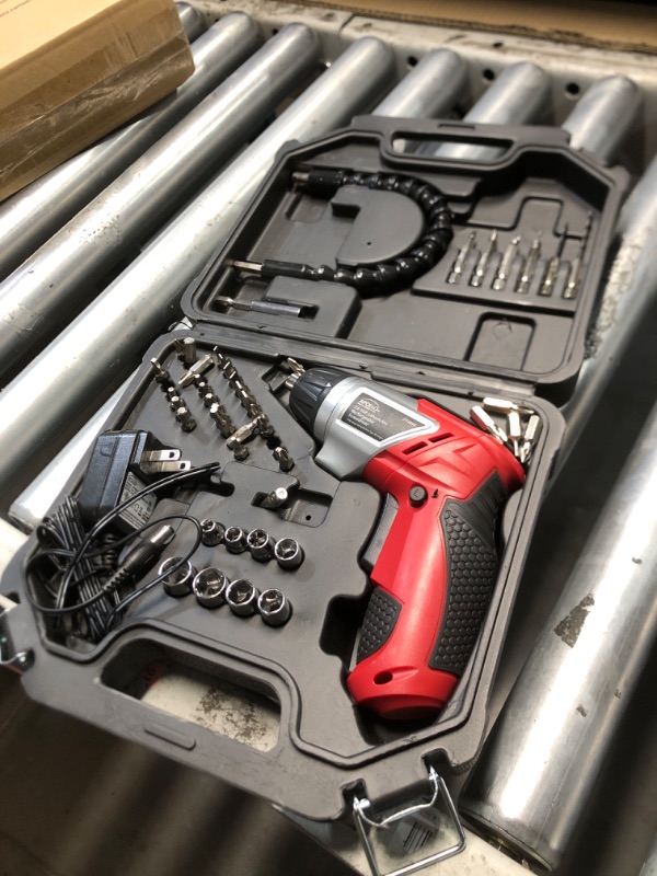 Photo 1 of Apollo Tools Lightweight Cordless Screwdriver Set Includes Rechargeable 3.6 Volt Li-ion Screwdriver and 45 Piece Accessory Set in Black Carrying Case - Red - DT4944