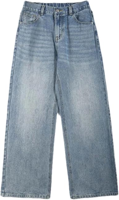 Photo 1 of (BAGGED) (32) Men's Elastic Waist Baggy Wide Leg Denim Pants Fashion Wash Straight Jeans with Pockets SIZE 32 LIGHT BLUE
