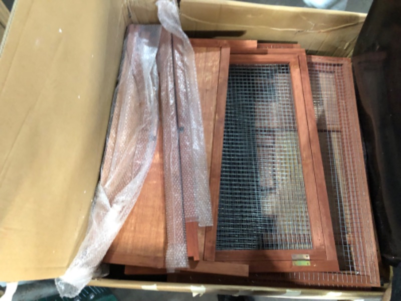 Photo 1 of Garvee Chicken Coop, Outdoor Chicken Coop for 3-5 Chickens, 106in Chicken Coop with Run, Wooden Chicken Coop with Waterproof Roof, Nesting Box, Pull Out Trays and Ramp, Red Train