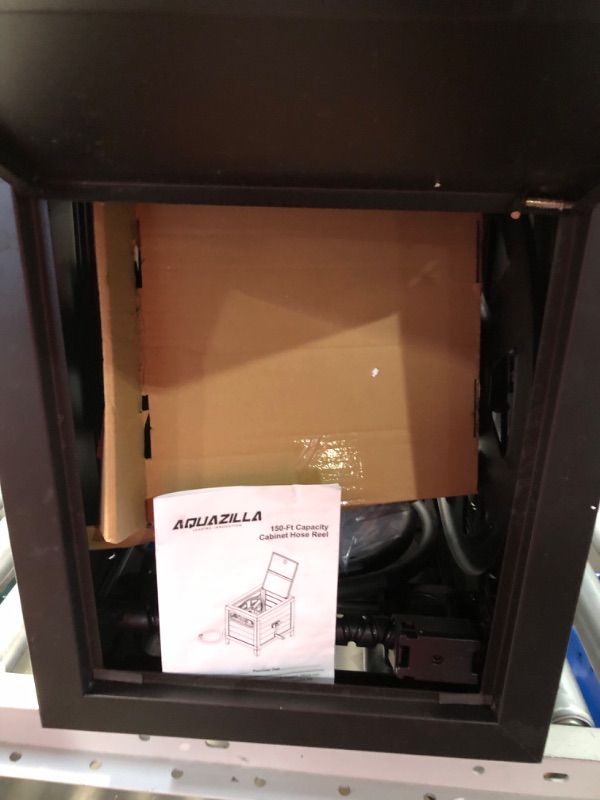 Photo 1 of AQUAZILLA Metal Garden Hose Reel Deck box, Durable Steel Garden Hose Storage Box Cabinet, 150ft 5/8" Garden Hose Capacity. - Hose guide Manual Rewind, No-leak aluminum water connections