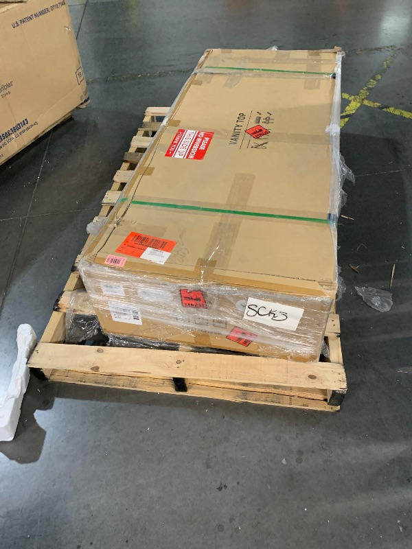 Photo 1 of *** FACTORY SEALED, OPENED FOR INSPECTION | TRUCK/TRAILOR PICKUP ONLY*** LOCALAND 60"x22 " Vanity Top, Engineered Stone Composite White Rectangular Double Sink Vanity Top, Vanity Top with Sink in Calaeatta Pearl, Sink Top with 8 Inch Widespread Faucet Hol