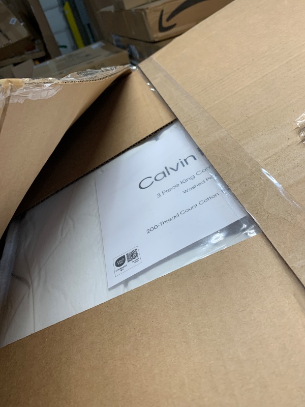 Photo 1 of (USED) Calvin Klein - King Comforter Set, Modern Cotton Washed Percale Bedding with Matching Shams, Oeko-Tex Certified (Washed Percale White, King)