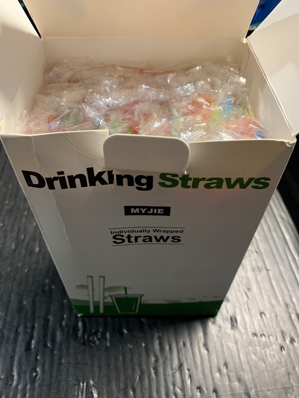 Photo 1 of [400 Pcs] Colorful Individually Wrapped Disposable Plastic Straws(7.5" longX0.23" diameter)