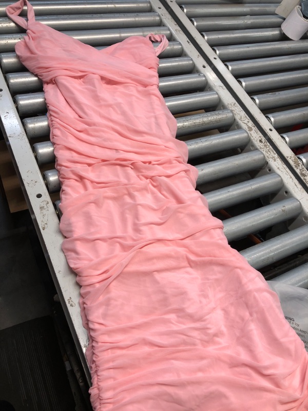 Photo 1 of (XL) (BAGGED) BEAGIMEG Women's Sexy Bodycon Sleeveless Ruched Mesh Club Party Midi Dress Pink XL