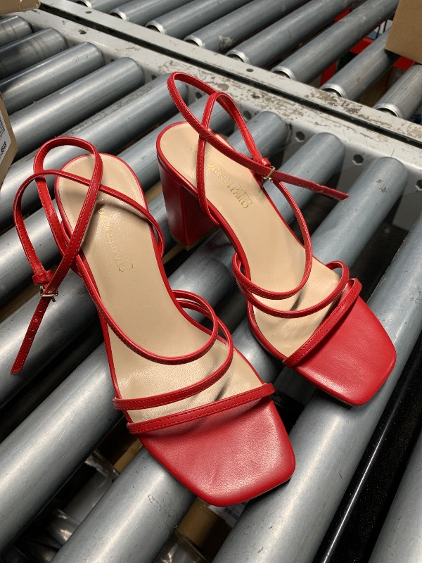 Photo 1 of (8.5) DREAM PAIRS Women's Heels Chunky Block Strappy Square Open Toe Ankle Buckle Heeled Sandals Wedding Party Dress Shoes Indie,Size 8.5,Red-