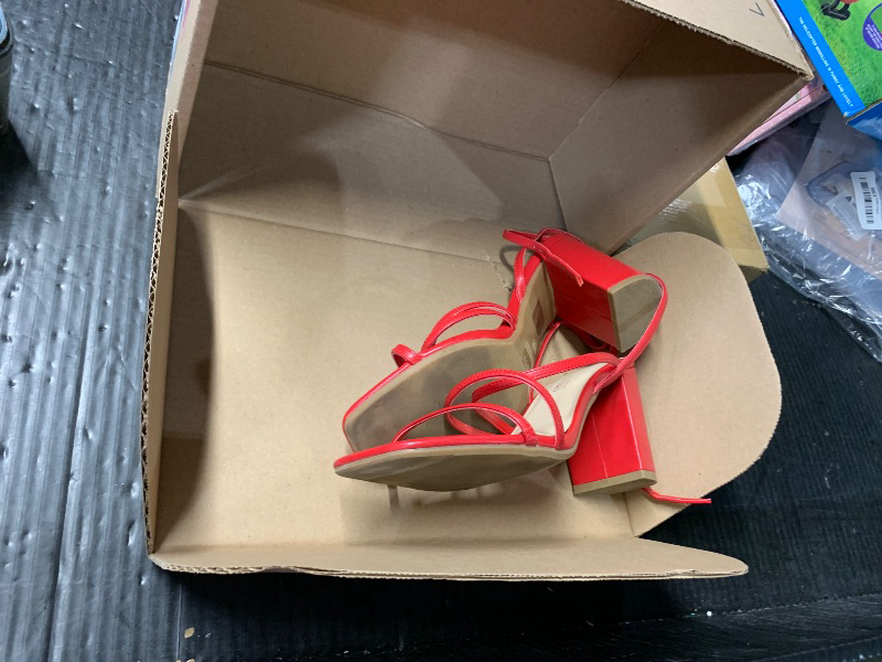 Photo 1 of (8.5) DREAM PAIRS Women's Heels Chunky Block Strappy Square Open Toe Ankle Buckle Heeled Sandals Wedding Party Dress Shoes Indie,Size 8.5,Red-