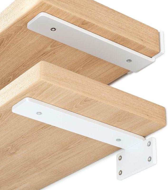 Photo 1 of 6Pack - 8 inch White Hidden L Shelf Bracket (1/5 Inch Thicked) Iron Floating Shelf Brackets Rustic Industrial Metal Brackets for Shelf Support