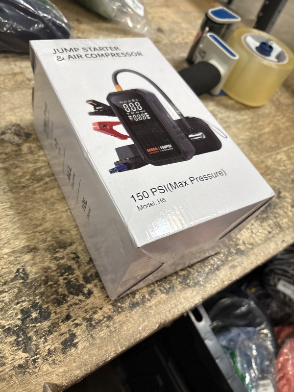 Photo 1 of 10-in-1 Jump Starter with Air Compressor 5000A 26800mAh 150PSI Portable Car Battery Jump Starter (All Gas/12L Diesel), 12V Jump Box Car Battery Jumper Starter Portable Jumper Cables, Lights