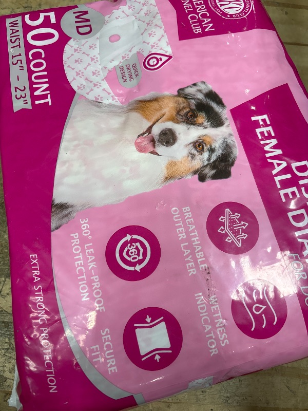 Photo 1 of American Kennel Club Female Dog Wrap, Disposable Diapers with Wetness Indicator, Medium, 50 Count