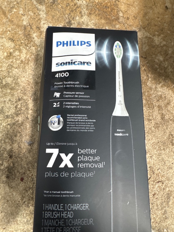 Photo 1 of Philips Sonicare 4100 Rechargeable Electric Toothbrush, with Pressure Sensor, 2 Intensity Settings, SmarTimer and QuadPacer, 14-Day Battery Life, Black, Model HX3681/24