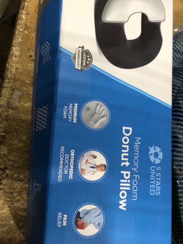 Photo 1 of 5 STARS UNITED Donut Pillow Hemorrhoid Tailbone Cushion – Large Cushion for Pain Relief – Coccyx, Prostate, Sciatica, Pelvic Floor, Pressure Sores, Pregnancy, Postpartum Recovery, Black