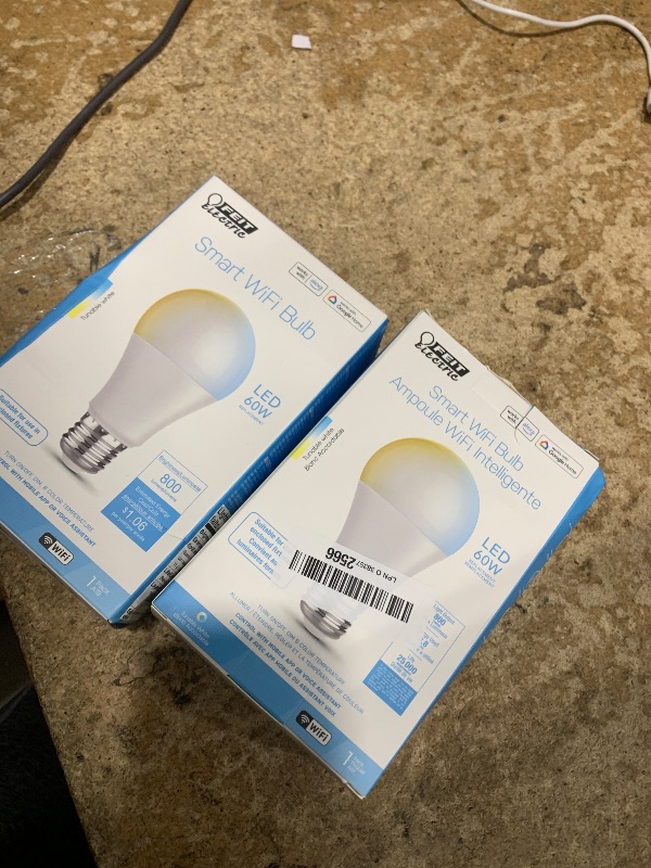 Photo 1 of 2PK--Feit Electric A19 Smart LED Light Bulb, 60W Equivalent, Tunable White, Alexa & Google Home Compatible, 2.4 GHz Wi-Fi, 90+ CRI, Non-Dimmable, 800 Lumens, 25,000-Hour Lifetime, OM60/CCT/CA/AG