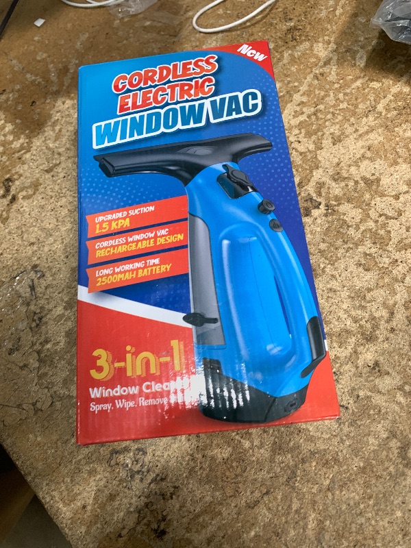 Photo 1 of 3-in-1 Rechargeable Window Vacuum Squeegee Cordless with 10 inch Blade, Window Cleaner for Efficiently Spraying, Wiping and Vacuuming Windows, Mirrors, Shower Glass, Tiles and Countertops, Blue