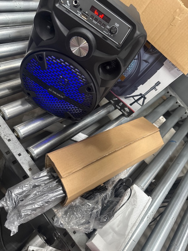 Photo 1 of (POWERS ON) (BT NON-FUNCTIONAL)  Audiobox ABX-82S Portable 8" PA Speaker with Stand, WaveSync™ Technology, Bluetooth, LED Lights, 1100W - Includes Microphone & USB Cable