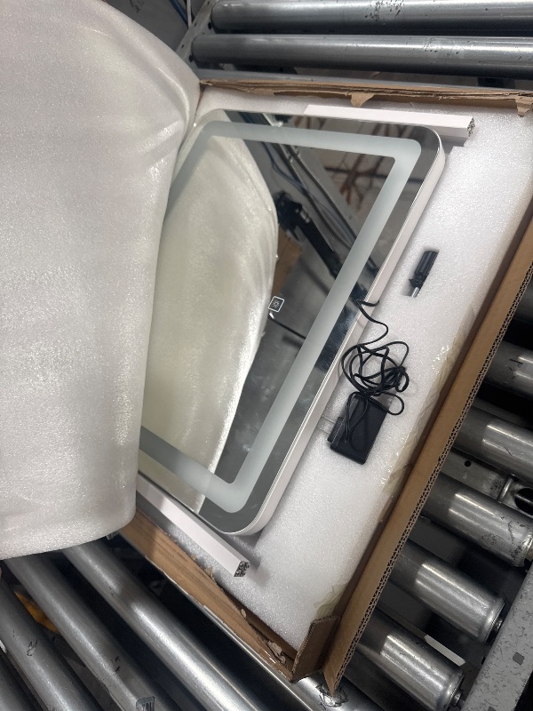 Photo 1 of *NO POWER ON** PRIMETEK Vanity Mirror with Lights, 22"x19" Large Makeup Mirror with Lights, Hollywood LED Lighted Makeup Mirror, Touch Sensor with 3-Color Lighting, Dimmable for Vanity Desk Tabletop, Bedroom, White