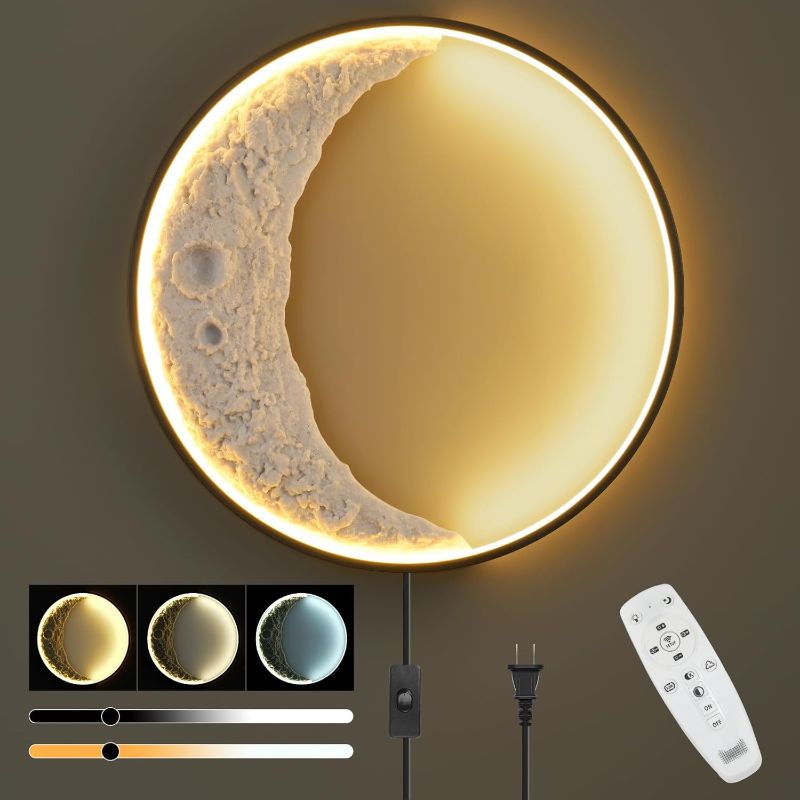 Photo 1 of 
Skylumate Dimmable Moon Wall Sconces 15.8inch 22W Plug in Modern LED Wall Light with Remote Control Black Wall Lamp Indoor Wall Mounted Lighting Fixture for...