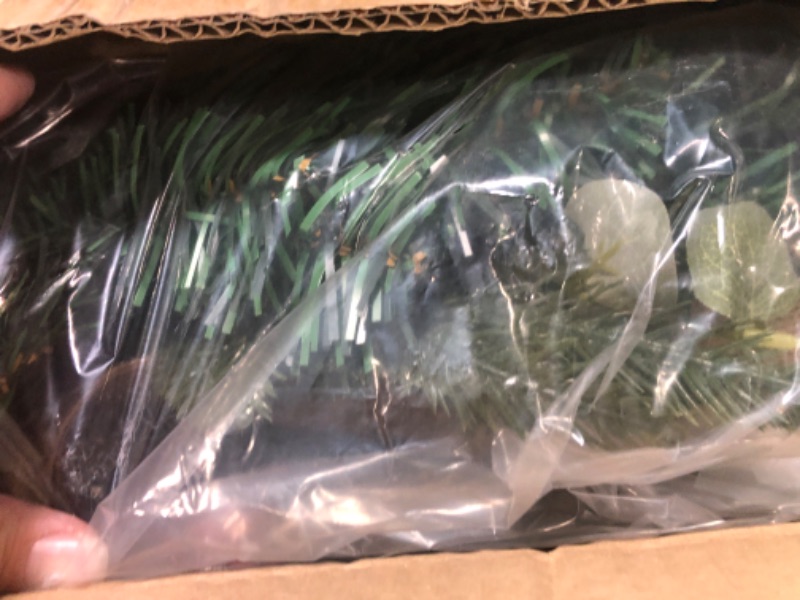 Photo 1 of 28’’ Pre- Artificial Christmas Wreath, Battery Operated 35 LED Lights with Leaves, Red Berries, Natural Pine Cones, and a Linen Bow for Front Door, Xmas Wreath for Holiday Christmas Decorations