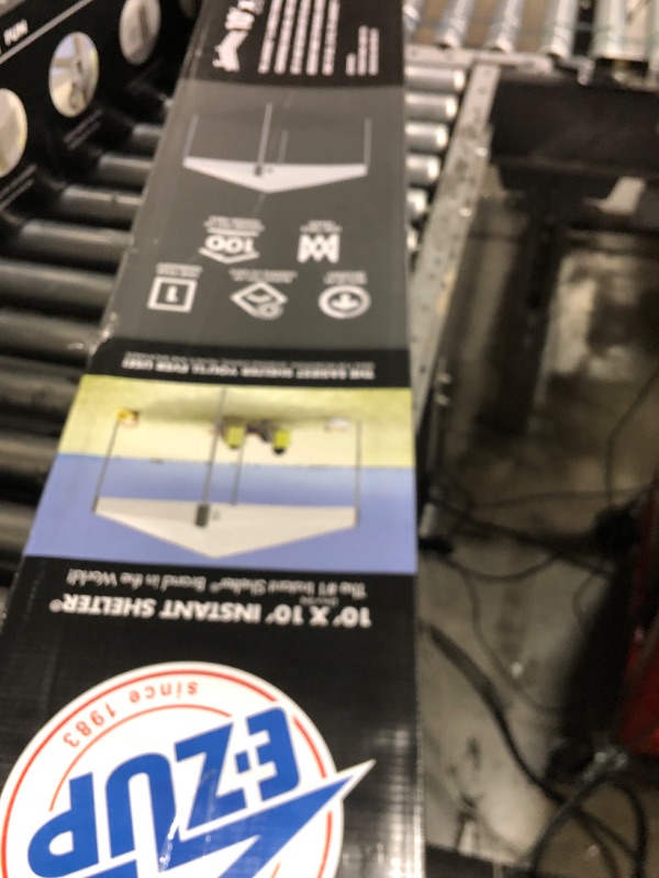 Photo 1 of ***MISSING TARP***

E-Z UP Ambassador Instant Pop Up Canopy Tent, 10' x 10', Roller Bag and 4 Piece Spike Set, Slate White