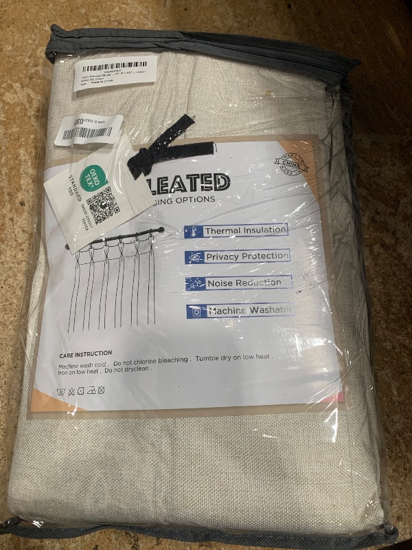 Photo 1 of 100% Blackout Shield Linen Pinch Pleated Curtains Blackout, Pleated Drapes with Hooks 90 Inch Long 2 Panels Set, Linen Blackout Curtains for Bedroom & Living Room, 40" W x 90" L, Cream