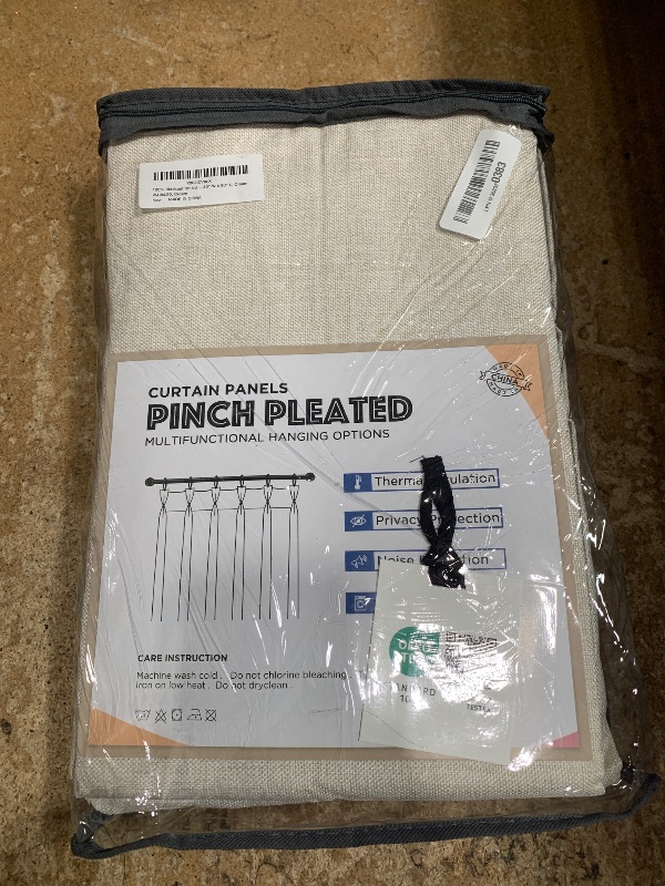 Photo 1 of 100% Blackout Shield Linen Pinch Pleated Curtains Blackout, Pleated Drapes with Hooks 90 Inch Long 2 Panels Set, Linen Blackout Curtains for Bedroom & Living Room, 40" W x 90" L, Cream