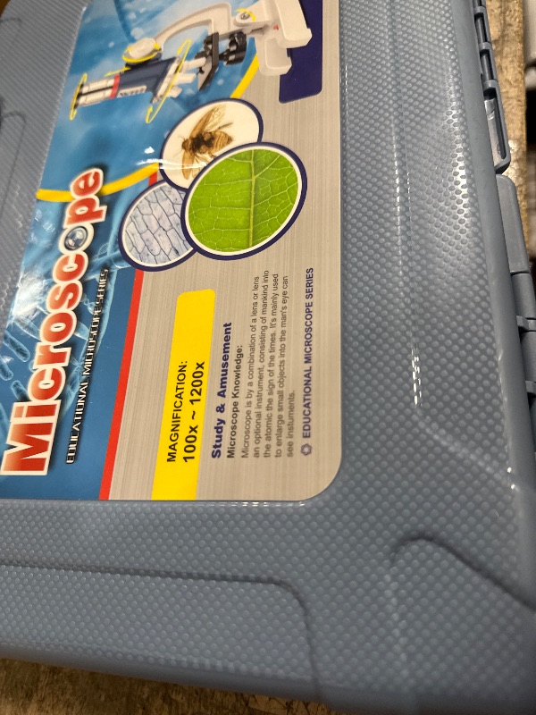 Photo 1 of 58-Piece Kids Microscope Kit - 100X-1200X Magnification, Metal Body, LED Light, Carrying Box - Science Experiment Toy for Kids Ages 5-12