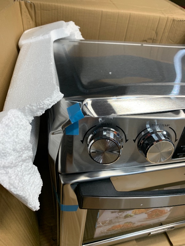 Photo 1 of ***(PARTS ONLY/ MAJOR DAMAGE/ NON FUNCTIONAL)***28QT Air Fryer Toaster Oven Combo, Large 12-in-1 Convection Countertop Oven with 3-Layer Cooking, Rotisserie for Chicken, 6 Heating Tubes, Fast Preheat, Fit 11" Pizza, All Accessories, Stainless Steel