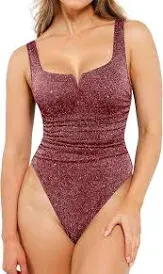 Photo 1 of *small* Shapewear Ruched Metallic Knit Square Neck Slimming Bodysuit
