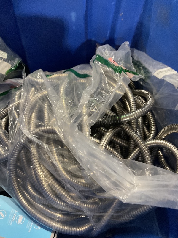 Photo 1 of (xl, new) SPRIKIR Metal Garden Hose 100 ft, Stainless Steel Water Hose 100ft with 10 Function Nozzle & 3/4 Copper Fitting, Heavy Duty & Flexible, Kink Free & Lightweight for Yard, Outdoor, Lawn, Patio & Car