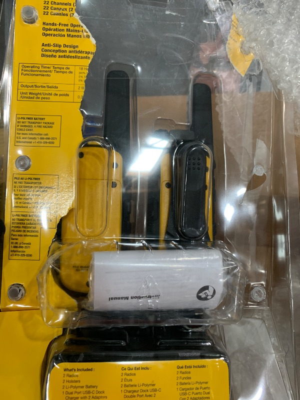 Photo 1 of ***PARTS ONLY***DEWALT DXFRS800 2 Watt Heavy Duty Walkie Talkies - Waterproof, Shock Resistant, Long Range & Rechargeable Two-Way Radio with VOX (2 Pack)