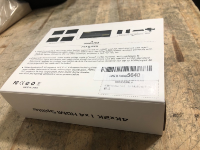 Photo 1 of 4K HDMI Splitter 1 in 4 Out, HDMI Splitter 1 Input 4 Output Support 4K 60Hz Full HD 1080P and 3D, Compatible with Xbox PS3/4 Roku Blu-Ray Player