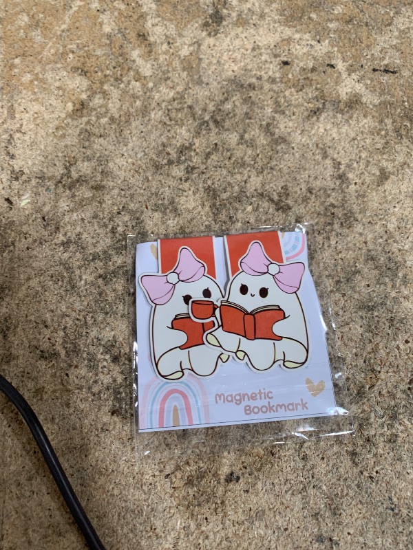 Photo 1 of (2Pcs) Ghost Reading Book Drink Coffee Magnetic Bookmark Book Page Markers Gift for Reading Lover Nerd Book Addict Bookish Reader Student Teacher Office Stationery - Size 3"x2.5" When Folded