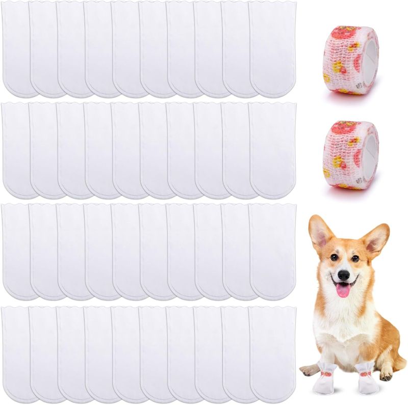 Photo 1 of 40 Pieces Waterproof Disposable Dog Booties Protector, Small Dog Feet Covers with Adjustable Self-Adhesive Bandage, Disposable Dog Shoes Boots for Indoor and Outdoor Use Paw Protection (S)