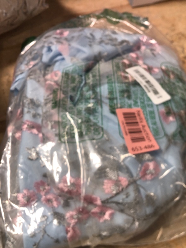 Photo 1 of (broken zipper) IBTOM CASTLE Women Floral Embroidery Dress: Boho Summer Sundress 1950s Sleeveless Spaghetti Strap Mesh Tulle Dress Formal Cocktail Party Wedding Evening Dance Gown Flowy Corset Dress Light Blue M