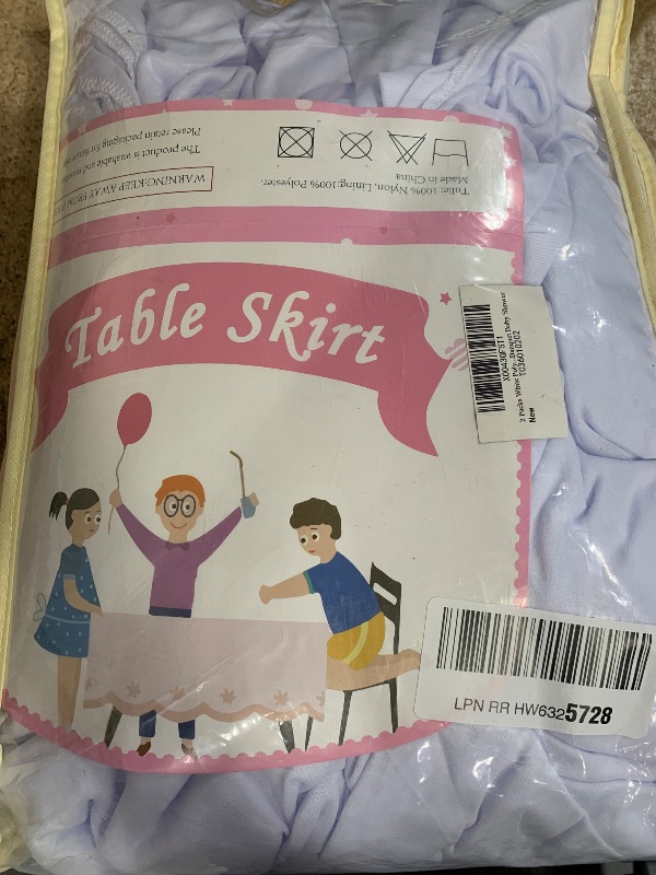 Photo 1 of 2 Packs White Polyester Table Clothes for 8 Foot Rectangle Tables, Wrinkle Free Fitted Table Cover 8ft Stretch Tablecloths with Skirt for Parties Weddings Birthday Banquet Baby Shower