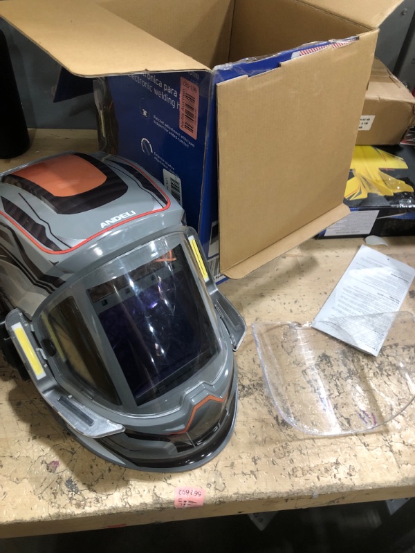 Photo 1 of (see all images) (used) ANDELI Welding Helmet - Panoramic 180° View 3.94"X3.74",True Color Auto Darkening Welding Helmet with Light, 4 Arc Sensor