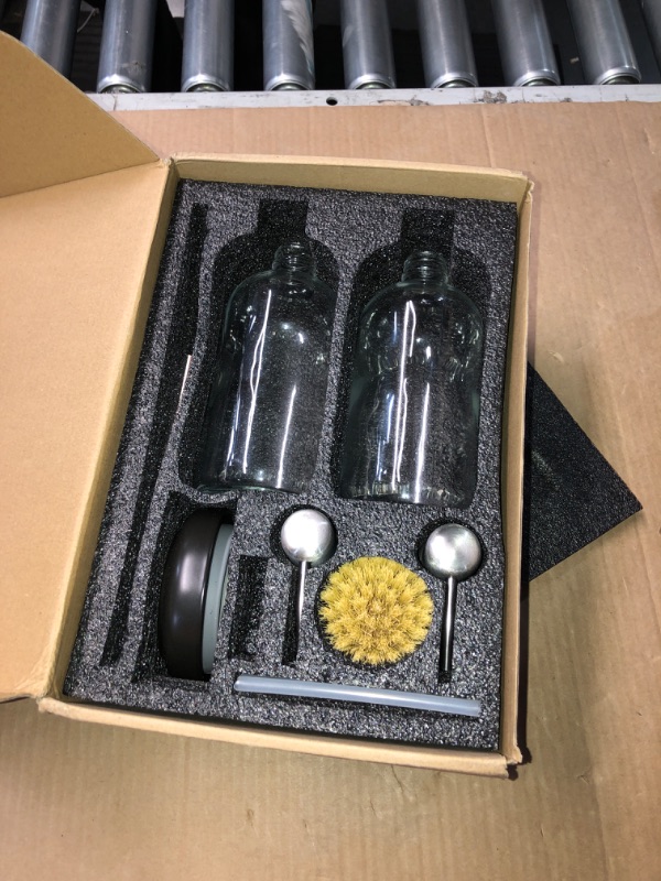 Photo 1 of [Luxury] Kitchen Soap Dispenser Set - 16OZ Clear Glass Bottle, Stainless Steel Pump, Instant Dry Tray, Waterproof Labels, Non-Slip Silicone Pad, and Dish Brush | Upgrade for Your Kitchen and Bathroom