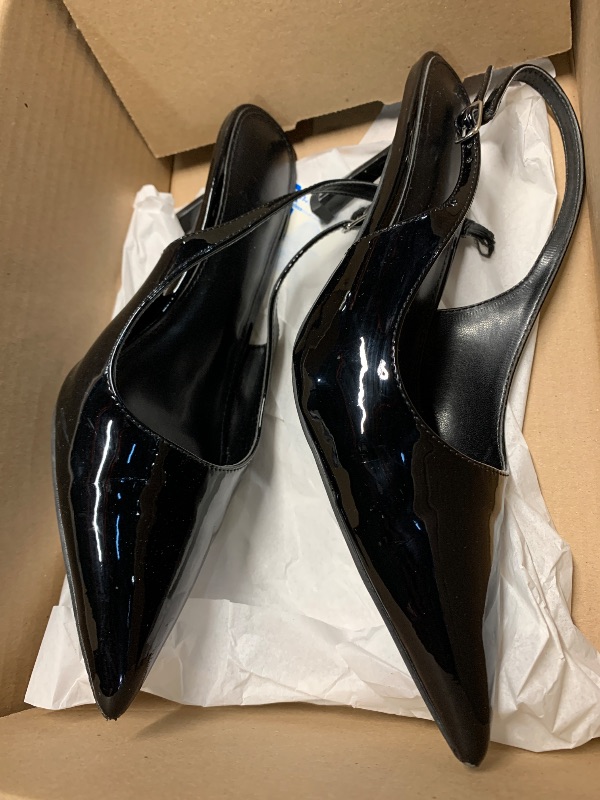 Photo 1 of ***BROKEN STRAP***Black Pumps for Women with Buckle Pointed Toe Sling Back Kitten Heels Comfortable High Heeled Sandals Womens Fashion Dress Shoes Size 8