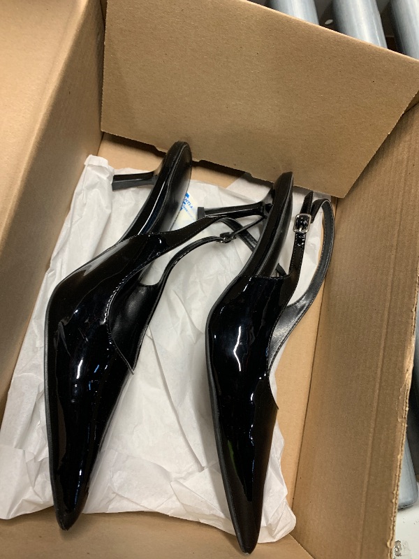Photo 1 of ***BROKEN STRAP***Black Pumps for Women with Buckle Pointed Toe Sling Back Kitten Heels Comfortable High Heeled Sandals Womens Fashion Dress Shoes Size 8