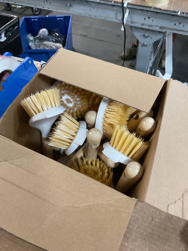 Photo 1 of (PARTIAL SET) (BAGGED) Patelai 20 Pack Kitchen Dish Brush with Wooden Handle Scrub Brush Built in Scraper 9.3'' Tough Bristles Medium Handle Dish Scrubber for Pans Kitchen Sink Cleaning Dishwashing