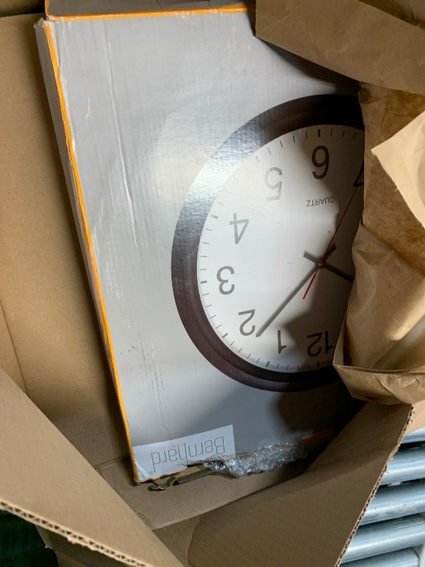 Photo 1 of (USED/FAIR) (UNTESTED) (MISSING BATTERY) Bernhard Products Black Wall Clock, Silent Non Ticking - 16 Inch Extra Large Quality Quartz Battery Operated Round Easy to Read Home/Office/Business/Kitchen/Classroom/School Clocks