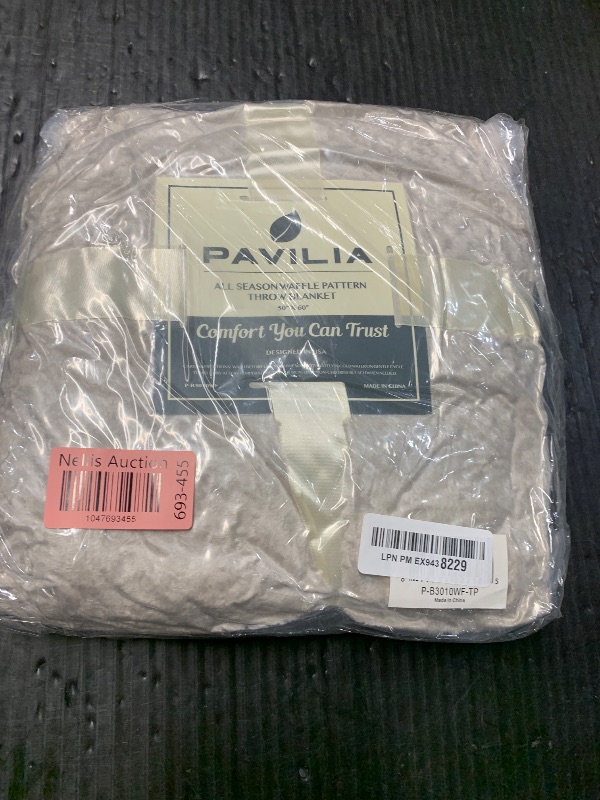 Photo 1 of (USED/FAIR) PAVILIA Tan Taupe Throw Blanket for Couch Bed, Soft Fleece Throws for Sofa Chair, Fuzzy Waffle Textured Blanket, Cozy Warm Lightweight All Season Blanket Throw, 50x60