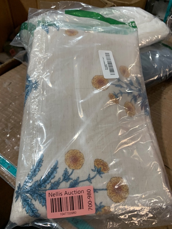 Photo 1 of ISAENNE French Tablecloth, Linen/Polyester Blend, Rectangular, 71" x 55", Yellow, Floral Pattern, Hand-Painted Design, Dining Table Cover