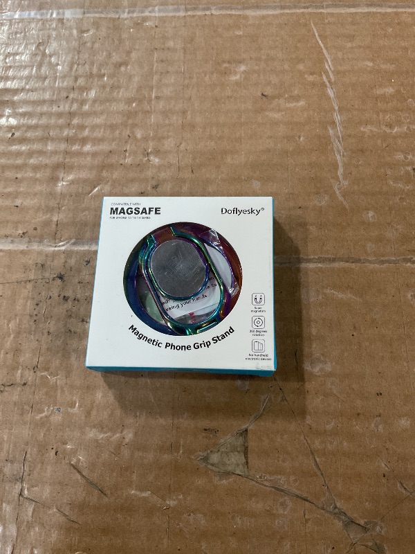 Photo 1 of (used/fair) Doflyesky Magnetic Phone Ring Holder with Magsafe, Double Adjustable Gym Finger Ring Grip, Removable Phone Grip, for iPhone, iPad and Smartphones, Compatible with Magnetic Car Mount (Colorful)