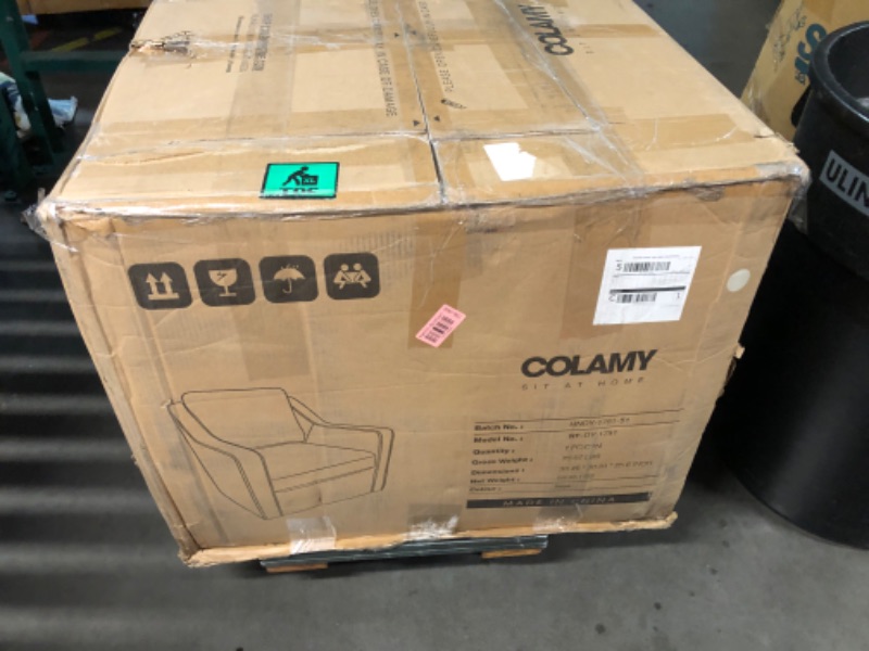 Photo 1 of (used)(unknown if complete) COLAMY Upholstered 360° Swivel Accent Chair 1 Piece with Track Arms, Thick Padded Arm Chair Solid Metal Base, Mid-Century Sofa 