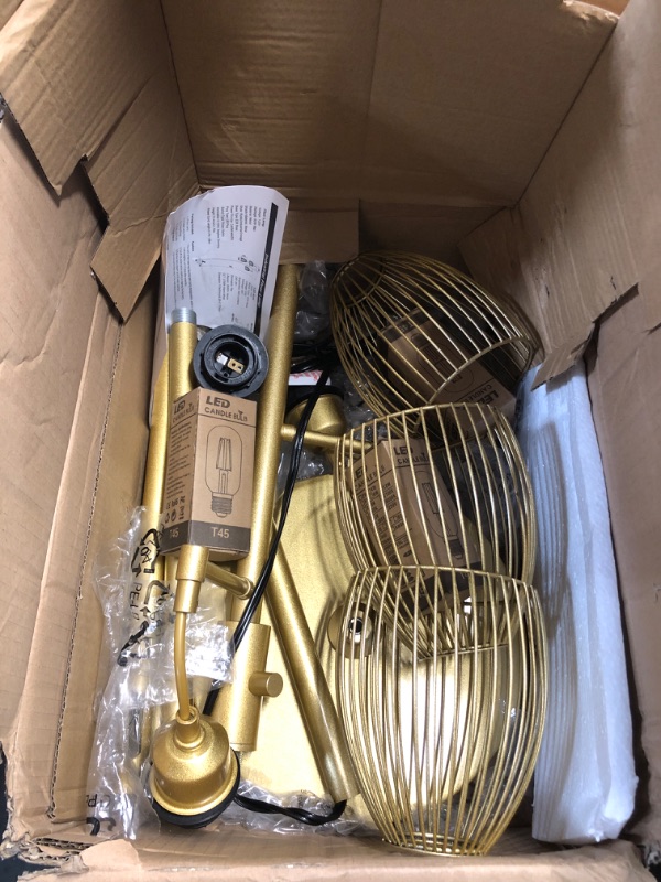 Photo 1 of (PARTIAL SET) (UNTESTED) Dimmable Industrial Floor Lamps for Living Room, Gold Tree Standing Tall Lamps with 3 Elegant Teardrop Cage Head & 800 Lumens LED Bulbs for Bedroom Office